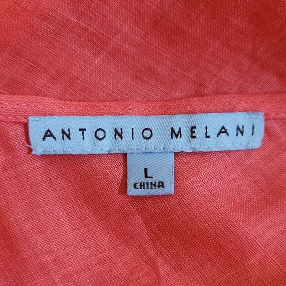 Antonio Melanie Women's Coral 100% Linen Bell 1/2 Sleeve Top Size LG NWT Luxury - Picture 5 of 9